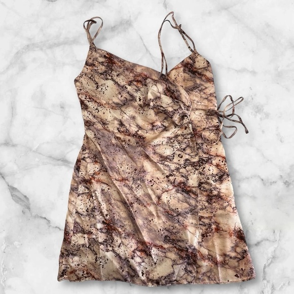 Zara Satin Effect  Marbled Print Mini Spaghetti Strap Wrap Dress Sz: Small - Picture 4 of 11